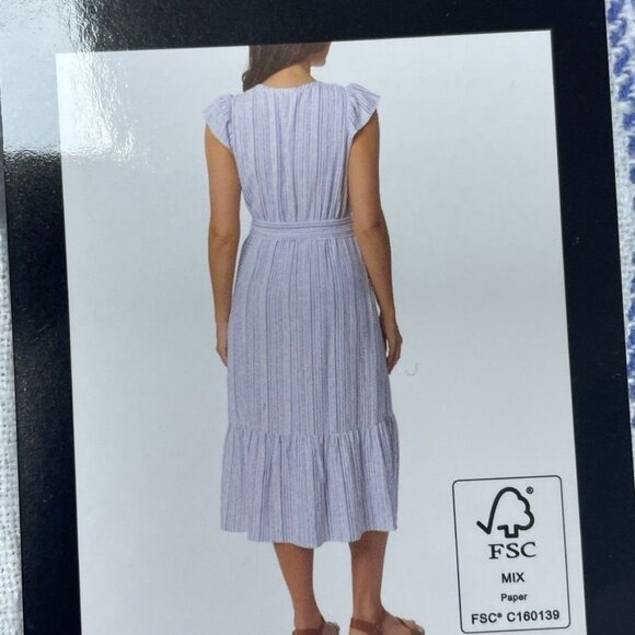 Briggs Women’s Striped Linen Blend Midi Dress With Tie Waist d0115 - Picture 4 of 6